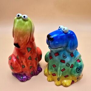 Vintage Floppy Dog Ceramic Salt Pepper Shakers‎ Hand Painted Unique Whimsical